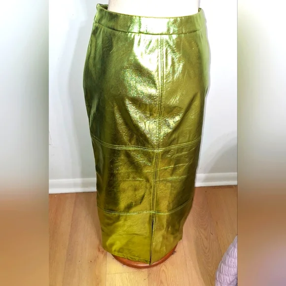 Fashion Nova- Farrow Faux Leather Metallic Maxi Skirt- W Sz Medium - Picture 4 of 8